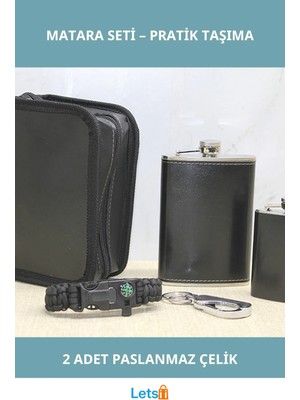 Letsii Kılıflı Paslanmaz Çelik Taşınabilir Matara Seti 2 Adet Deri Kılıf ile