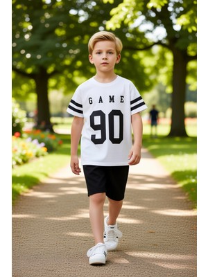 PayBuy Erkek Çocuk Pamuklu Bisiklet Yaka Kısa Kollu Baskılı T Shirt ve Şort Takımı Kaliteli Şık Rahat