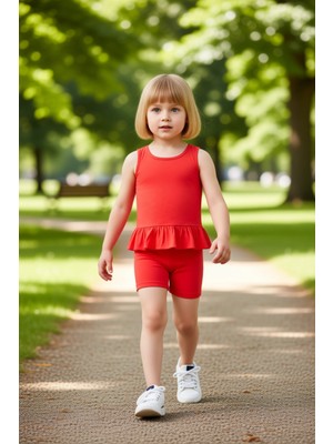 PayBuy Kız Çocuk Pamuklu Kolsuz Fırfır Detaylı Örme Takım Kaliteli Şık Rahat  Günlük