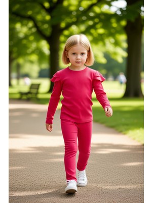 PayBuy Kız Çocuk Pamuklu Fitilli Üst ve Geniş Paça Tayt Takımı Kaliteli Şık Rahat  Günlük