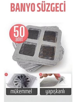 MiraLive Banyo Gider Süzgeci 50 Adet Yapışkanlı Filtre, 10X10 cm