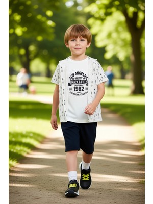 PayBuy Erkek Çocuk Pamuklu Spor Temalı Kısa Kollu Tişört ve Şort Kombinasyonu Kaliteli Şık Rahat