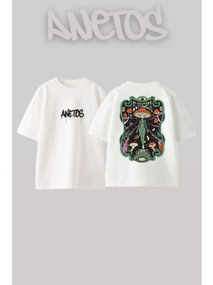 Anetos Euphorıa Tasarım Sırt Baskılı Pamuk Beyaz Oversize T-Shirt