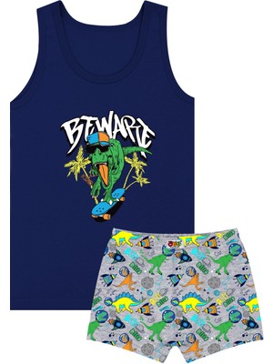 Öts Erkek Çocuk Atlet Boxer Likralı Lacivert Dinozor (%96 Pamuk - %4 Elastan)