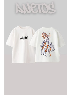Anetos Opeth 14 Tasarım Sırt Baskılı Pamuk Beyaz Oversize T-Shirt