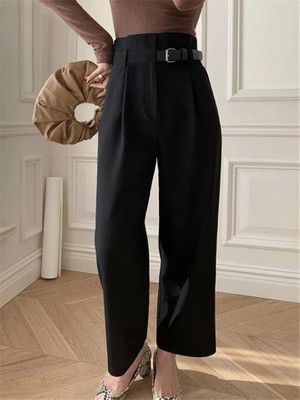 Janes Kadın Yan Deri Kemerli Şık Havuç Pantolun