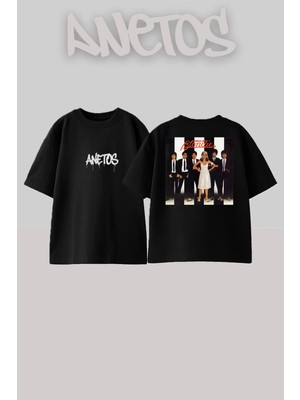 Anetos Blondes 4 Tasarım Sırt Baskılı Pamuk Siyah Oversize T-Shirt