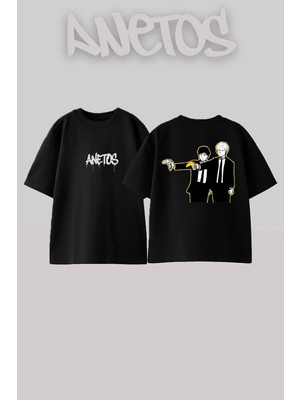 Anetos Banana Fish 5 Tasarım Sırt Baskılı Pamuk Siyah Oversize T-Shirt
