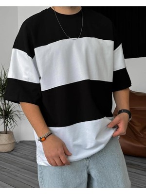 Rawea Fashion Unisex Bisiklet Yaka Parçalı T-Shirt - Siyah