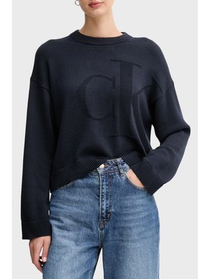 Calvin Klein Logolu Pamuklu Relaxed Fit Bisiklet Yaka Örme Kazak LV047D304GCEF Bayan Kazak LV047D304G Cef