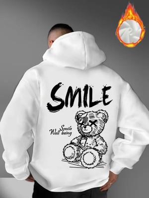 Nevermind Smile Yazılı - Trend Streetwear Oversize Unisex Kapüşonlu Sweatshirt