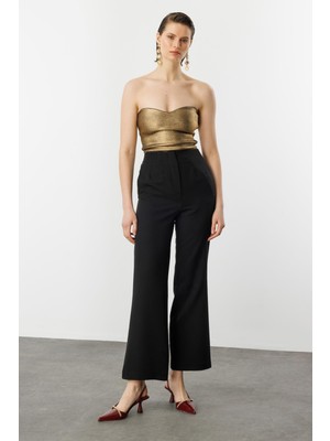 Accort Yüksek Bel Bol Paça Pantolon-Siyah