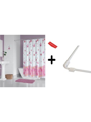 Zethome Banyo Perdesi 6020 1X180X200, Perde Borusu Askı Aparatı Köşe Boru Beyaz Hediyeli, Duş Perdesi Seti