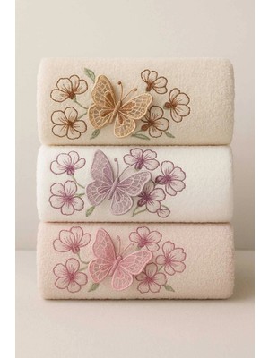 Mira Home 3lü Lüks &AMP;#37;100 Pamuklu Mutfak Havlusu Seti 3D Kelebek Aplikeli 30X50 cm