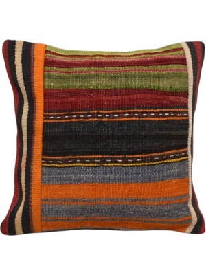 Kilim Antik El Dokuma Kırkyama Patchwork Kilim Kırlent Yastık Kılıfı 0252 - Yeni - Çok Renkli