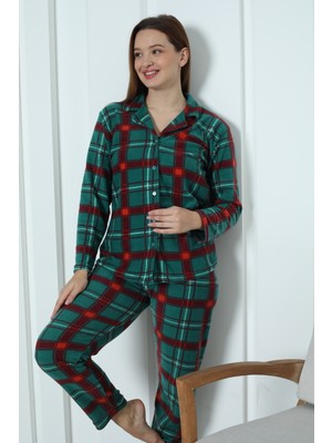 Wordex Fwn 3957 Boydan Düğmeli Polar Kışlık Kadın Pijama Takımı