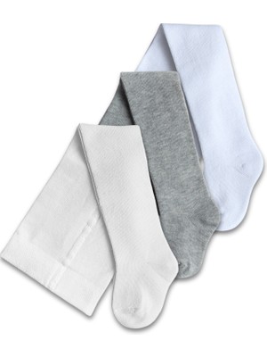 Panfilia Giza Kids Kız Erkek Unisex Bebek Çocuk Beyaz Gri Krem Külotlu Çorap 3lü Set