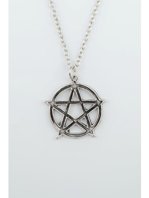 IDR Pentagram Yıldızı Gümüş Kaplama Düz Zincir Kolye