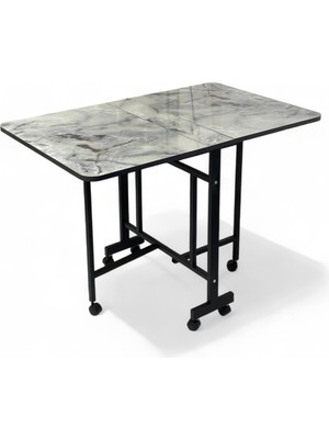 Alchair Almira 70x110 Gri Mermer Desen  Mutfak Çalışma Masası Açılabilir Katlanabilir Tekerlekli Masa