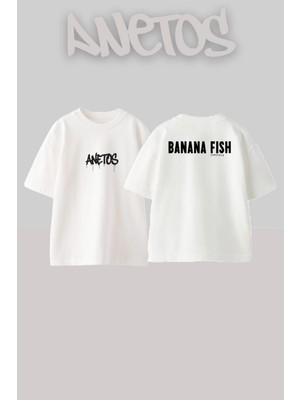 Anetos Banana Fish 12 Tasarım Sırt Baskılı Pamuk Siyah Oversize T-Shirt
