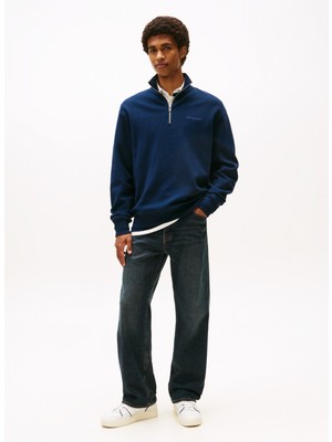 Tommy Jeans Fermuarlı Yaka Lacivert Erkek Sweatshırt DM0DM21880C1G Tjm Rlx Waffle Scrıpt