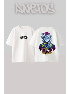 Anetos Doma Tasarım Sırt Baskılı Pamuk Beyaz Oversize T-Shirt