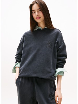 Tommy Jeans Yuvarlak Yaka Baskılı Siyah Kadın Sweatshırt DW0DW21586BDS