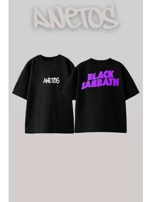 Anetos Black Sabbath 7 Tasarım Sırt Baskılı Pamuk Siyah Oversize T-Shirt