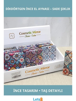 Letsii Ince Taşlı Dikdörtgen El Aynası 6