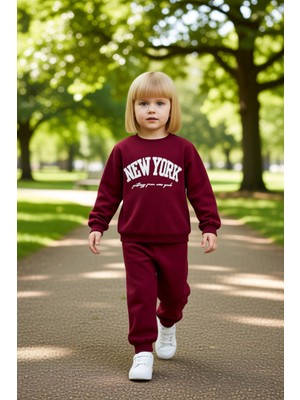 PayBuy Kız Çocuk Pamuklu New York Baskılı Bisiklet Yaka Sweatshirt ve Eşofman Takımı Kaliteli Şık