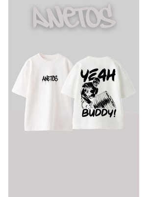 Anetos Ronnie Coleman Tasarım Sırt Baskılı Pamuk Beyaz Oversize T-Shirt