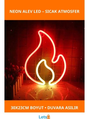 Letsii Duvara Asmalı Modern Neon Alev LED Işık 30X23 cm