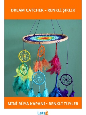 Letsii Rengarenk Tüy Detaylı Enerjik Rüya Kapanı Dream Catcher