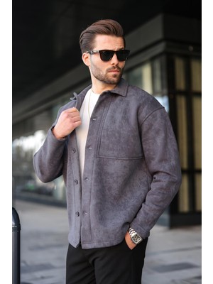 Madmext Antrasit İçi Polarlı Gömlek Ceket E6767