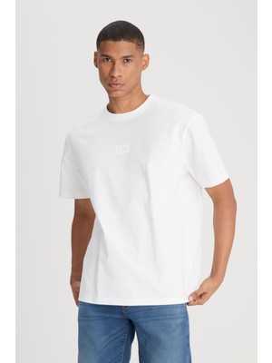 Lee L222001102 Beyaz Önü Yazılı Bisiklet Yaka Erkek T-Shirt