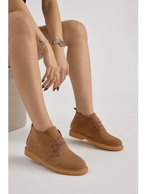 Tonny Black Kadın Taba Süet Termo Taban Bağcıklı Günlük Bot