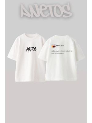 Anetos Kanye Tweet Tasarım Sırt Baskılı Pamuk Beyaz Oversize T-Shirt