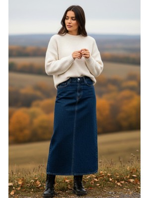 Dema Kadın Koyu Mavi Pamuklu Denim Etek