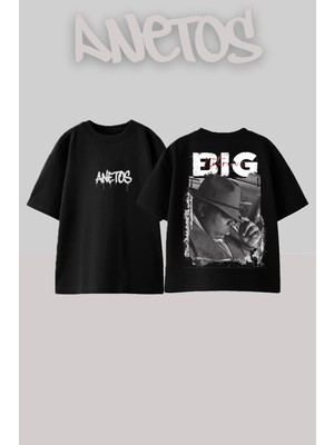 Anetos Big Tasarım Sırt Baskılı Pamuk Siyah Oversize T-Shirt