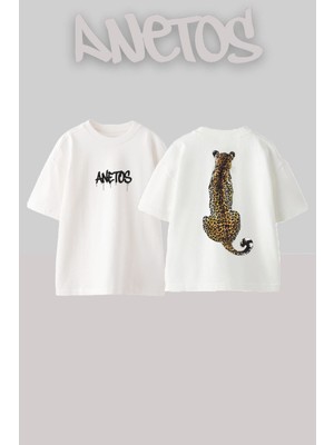 Anetos Cıta 2 Tasarım Sırt Baskılı Pamuk Beyaz Oversize T-Shirt