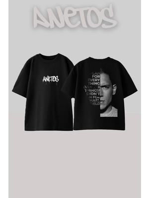 Anetos Scorfield Tasarım Sırt Baskılı Pamuk Siyah Oversize T-Shirt