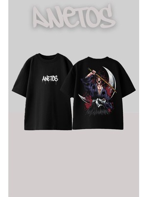 Anetos Demon Slayer 13 Tasarım Sırt Baskılı Pamuk Siyah Oversize T-Shirt