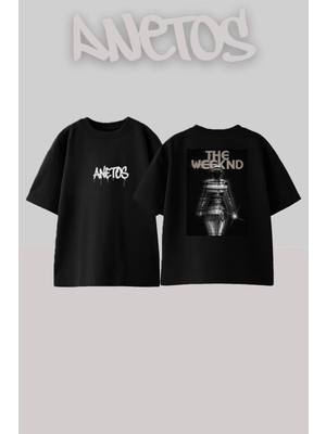 Anetos The Weeknd 17 Tasarım Sırt Baskılı Pamuk Siyah Oversize T-Shirt