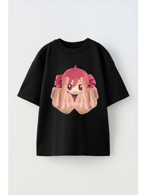 Anetos Kasane Baskılı Ünisex Pamuk Siyah Oversize T Shirt