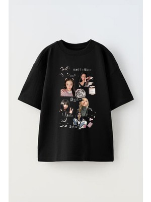 Anetos Black Pink 6 Baskılı Ünisex Pamuk Siyah Oversize T Shirt