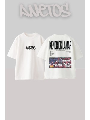 Anetos Kendrick Lamar 11 Tasarım Sırt Baskılı Pamuk Beyaz Oversize T-Shirt