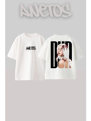 Anetos Dua Lipa Tasarım Sırt Baskılı Pamuk Beyaz Oversize T-Shirt