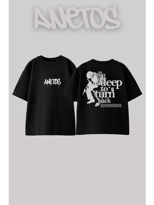 Anetos Düşünen Adam Tasarım Sırt Baskılı Pamuk Siyah Oversize T-Shirt