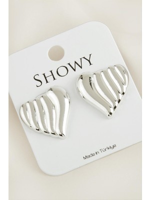 Fantastik Store Kalp Çizgili Yeni Sezon Metal Küpe