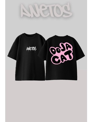 Anetos Doja Cat 5 Tasarım Sırt Baskılı Pamuk Siyah Oversize T-Shirt